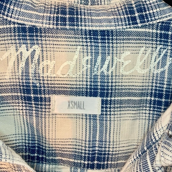 Madewell Shirt XS 100% Cotton Long-Sleeve Button-Up White Blue Plaid Comfy - Picture 8 of 16